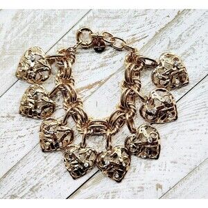 Graziano Heart Dangle Gold Tone Charm Bracelet